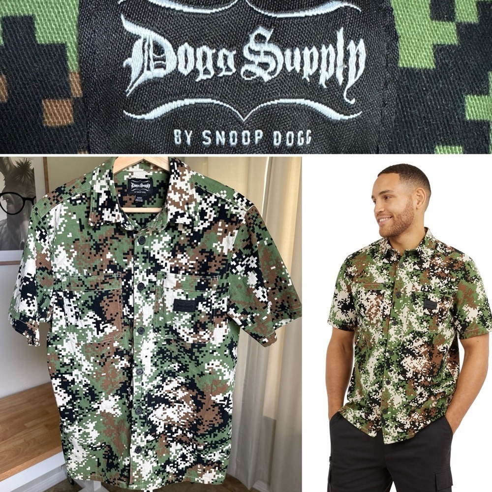 Dogg Supply By Snoop Dogg Mens Small Digital Camo Short Sleeve Button Up Shirt